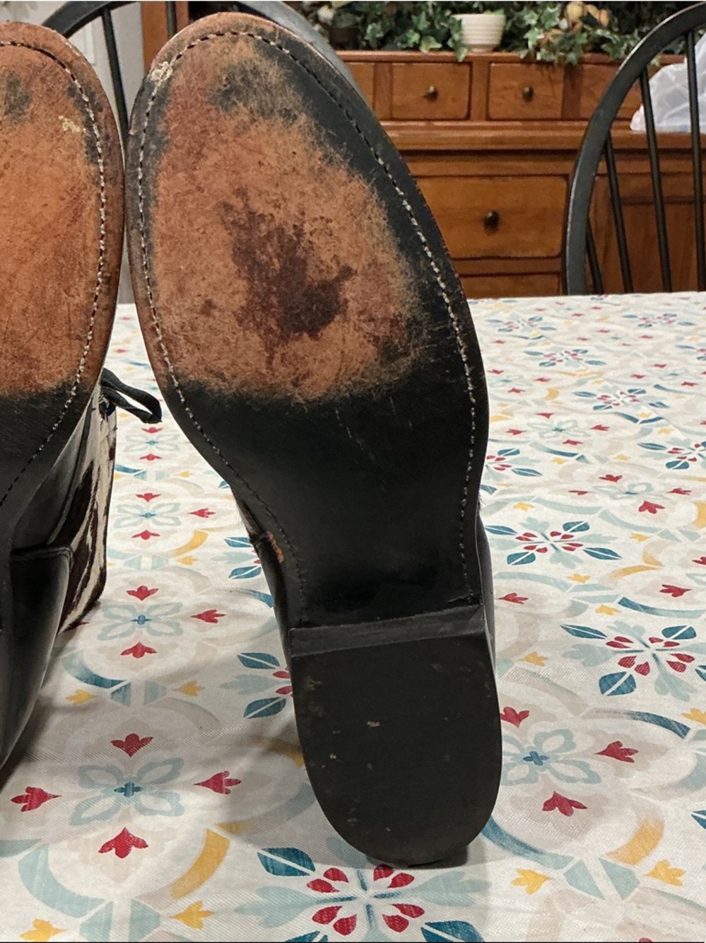 Larry Mahan Black Leather & White/Brown Cowhide Lace-Up Boots size 6 1/2 - Picture 6 of 7